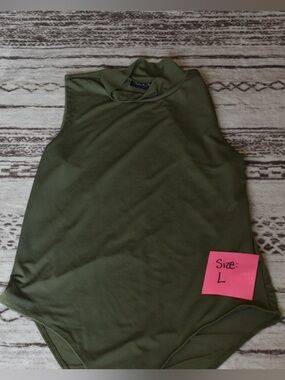 High Neck Olive Sleeveless Bodysuit for Women
